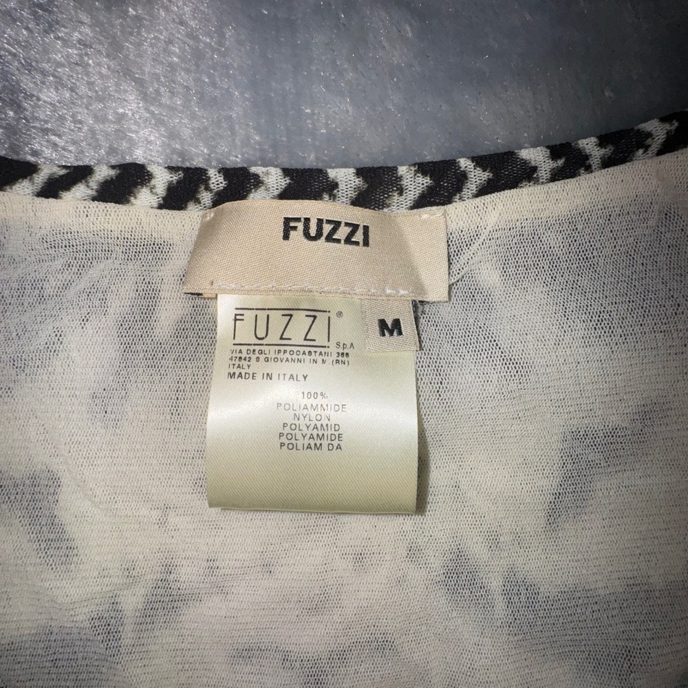 FUZZI Women's Medium Black White Abstract Peplum Tank Top Mesh Made in Italy Y2K - Picture 2 of 7